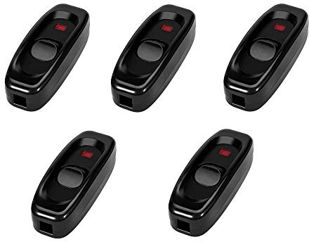 Nikou 5er Pack Inline Kabelschalter-Geräteschalter AC 250V 10A Inline ON/Off Tischleuchte Schreibtischlampe Kabelschalter mit LED-Kontrollleuchte (Farbe : Black)