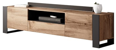 Mirjan24 TV Schrank Weelo, Praktischer Fernsehschrank mit Schublade, TV Lowboard mit Grifflose Öffnen, TV-Bank, Sideboard, Wohnwand (Wotan/Anthrazit)