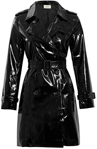SS7 WOMENS PATENT TRENCH COAT MAC RAINCOAT LADIES NEW Size 8 10 12 14 16 Black