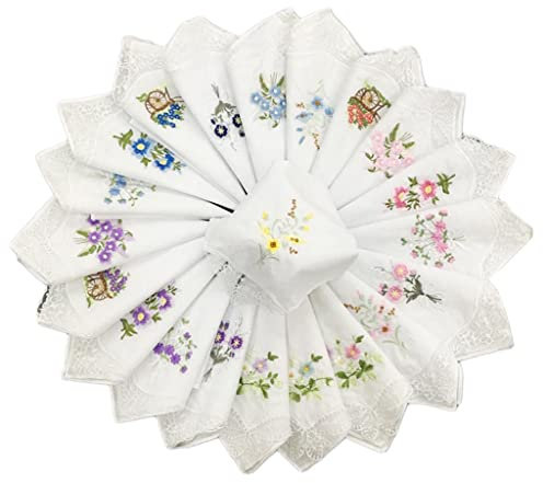Hellery 12X ELEGANTE FRAUEN DAMEN GESTICKTE LACE HANKIES BUTTERFLY HANKERCHIEFS