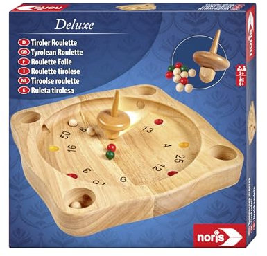 Noris 606101930 Deluxe Tiroler Roulette, Der Holzspiel Klassiker aus den Alpen mit Holzkreisel, ab 6 Jahren, Braun