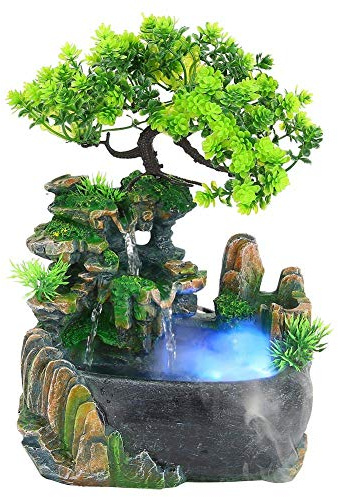 Rockery Fountain Atomizer, Indoor Water Fountain with Lights, Tabletop Fountain Waterfall, Small Waterfall Fountain Desktop Simulation Scenery Decoration for Home Office