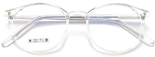 KOOSUFA Blåljusfilter glasögon retro rund ultralätt TR90 glasögonbågar anti-blåljus glasögon utan synlighet kvinnor datorglasögon gaming glasögon anti-trötthet med fodral, transparent, 137mm