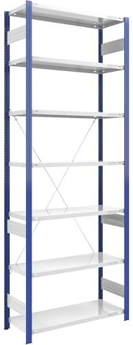 eurokraft | Steckregal | Bauart leicht | einseitig | HxBxT 3000 x 1000 x 500 mm | blau/grau | Grundregal
