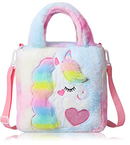 Hifot Einhorn Plüsch Umhängetasche Mädchen, Mode Einhorn Bestickt Kuriertasche Handtaschen mit Verstellbar Schultergurt Kuriertasche für Kinder