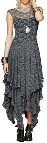 R.Vivimos Vestido de Verano de Las Mujeres sin Mangas de Encaje Largo Dobladillo Irregular Maxi Vestidos de Fiesta(XL,Grey)
