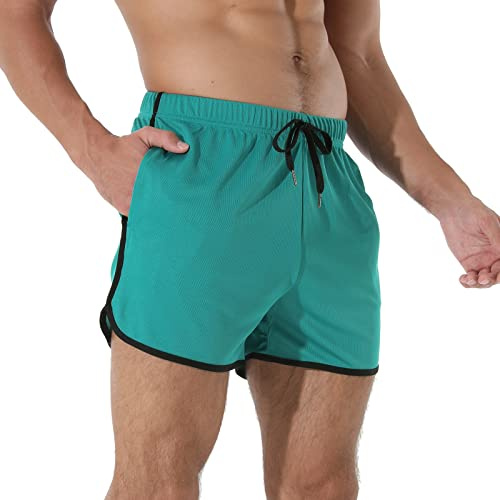 Adigaber Herrshorts sport snabbtorkande nät med dragsko för herr sportshorts löpning andningsbara shorts, grön, XL