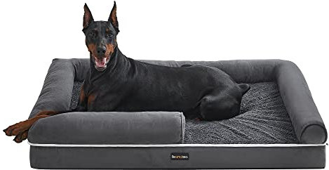 Feandrea Orthopädisches Hundebett, Hundekissen, Hundekorb, weiche Polsterung, Hundesofa, erhöhte Ränder, Bezug abnehmbar und waschbar, 120 x 85 x 18 cm, rutschfeste Unterseite, dunkelgrau PGW078G01V1