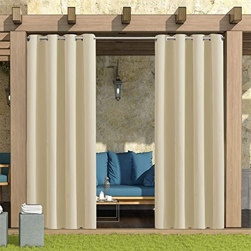 KNVSS Outdoor Vorhang 2er Set Wasserdicht Terrasse Vorhänge Gartenlauben Balkon-Vorhänge Gardinen Verdunkelungsvorhänge mit Schlaufen für Pavillon Strandhaus (132 * 213cm,Creme Farben)