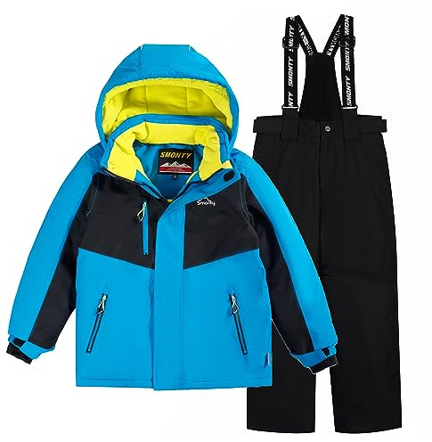SMONTY Kids Snowsuit for Boys Winter Ski Jacket & Pants Set Hooded Set Windproof Waterproof Warm
