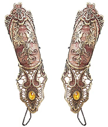 Aabellay Damen Fingerlose Spitzen Handschuhe Gothic Victorian Armbänder Retro Spitze Steampunk Gear Armkette Steampunk Armbänder Set Vintage Opern Handschuhe Halloween Braut Zubehör 1 Paar - S257