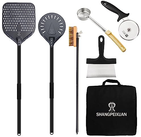 SHANGPEIXUAN 12-inch Hard Anodized Aluminum Pizza Spatula，Set Of 6 Commercial Pizza Oven Utensils, pizza Peel for Indoor & Outdoor Pizza Ovens, Pizza Oven Accessories