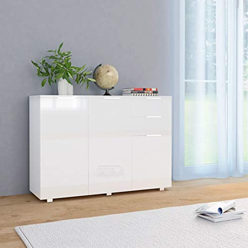 JUNZAI Buffet Blanc Brillant 107x35x80,5 cm,Commode De Rangement Chambre,Commodes À Tiroirs,Meuble À Tiroirs