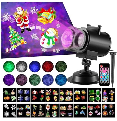 Luci Portatili Per Proiettori Natalizi, 1pc Decorazioni di Halloween più luminose Luci del proiettore e Natale all'aperto, aggiornamento 16 effetti HD (onde e motivi 3D) Immagine Hd E Installazione Se