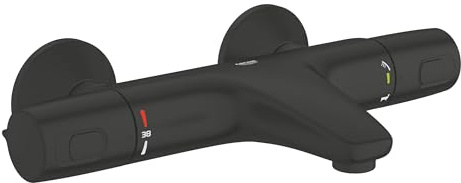 GROHE Precision Trend, Badewannenarmatur, wassersparend (Thermostat mit stets kühler Oberfläche für Kinder, Duscharmatur mit Sicherheitssperre bei 38°C, Griffe aus Metall), schwarz, 1022162432
