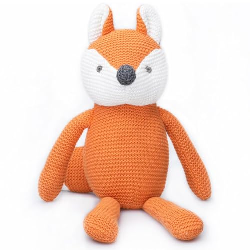 FLUFFYFUN 100% Bio-Baumwolle Kuscheltier Fuchs Baby 18cm - stofftier für Neugeborene (Orange)
