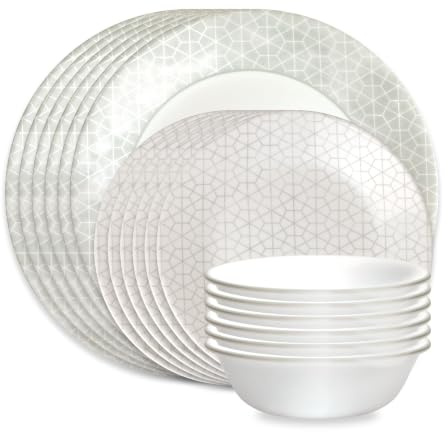 Corelle Vitrelle 18 Piece Glass Dinnerware Sets, Service for 6, Triple Layer Chip & Crack Resistant Glass Plate and Bowl Sets, Knox