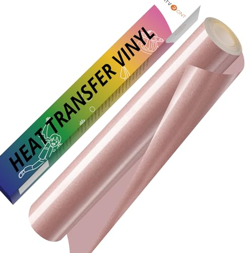 HTVRONT Plotterfolie Textil, Bügelfolie 30,5cm × 152,4cm(Roségold) | PU Flexfolie, Zum Aufbügeln, Für T-Shirt & Stoffe, Einfach zu entgittern & zu bügeln, Für alle Plotter