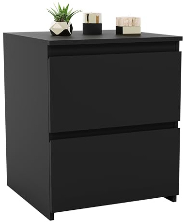Vida Designs Denver 2 Drawer Large Bedside Cabinet Bedroom Storage Chest, Modern Nightstand End Table H48 x W39.5 x D 39.5 cm (Black)