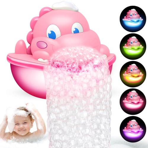 Adeokay Giocattolo Vasca da Bagno Dinosauro Macchina Schiumatrice Bolle di Sapone con Luce LED Rosa per Bambina 1 2 3 4 Anni Regalo Battesimo