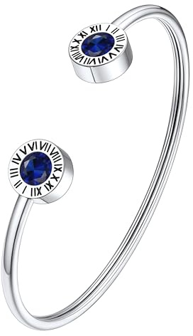 Supcare Damen Mädchen Armband Geburtsstein Offene Armband mit Römischen Ziffern Armreif Zirkonia Edelstahl Armbänder Armschmuck Bracelet Minimalismus Modeschmuck für Geburtstag Muttertag