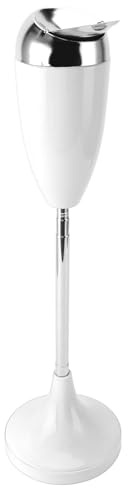 Standing Ashtray, Elegant Polished Standing Tray, Adjustable Height with Lid for Home (White)