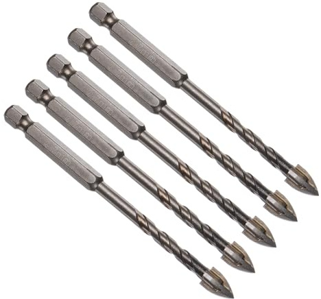 CoCud Titanium Masonry Drill Bit, 7mm Cutting Dia 100mm Length 1/4 Hex Shank Carbide Cross Tip Concrete Drill Bits Yellow - (Applications: for Wood Glass Brick Cement), 5-Pieces