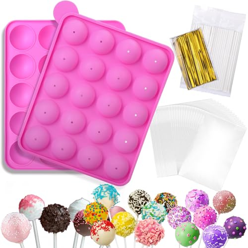 Palksky Cake Pop Kit - Cake Pop Mold With 100Pcs Cake Pop Sticks and Wrappers, Cake Pop Maker Supplies for Lollipops, Hard Candy, Chocolate