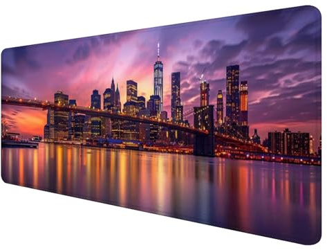 Mauspad XXL, 800x400mm Gaming Mauspad New York, XXL Mousepad Groß mit rutschfeste Gummibasis, Mauspad Landschaft Wasserdicht & rutschfest, Großer Erweiterter Schreibtischunterlage für Home Office K-5