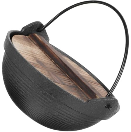HONMEET Marmite Japonaise en Fonte Suspendue Poignée Ergonomique pour Camping Casserole à Soupe Haute Température Ustensile Cuisine pour Ragoût et Fondue 1,5 L