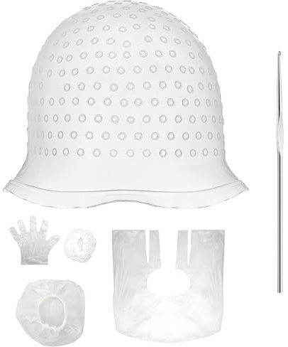 Landrain Strähnchenhaube Wiederverwendbar Hochglanz DIY Färbung Wird, Silikon Strähnenhaube, Stränchen Haube Mit Löcher