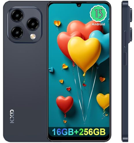 EL KXD 13C Smartphone Pas Cher Écran 6.8 HD+, 16Go+256Go, Octa Core, 4500mAh, 50MP+13MP, Android 13 4G Dual SIM Téléphone Portable debloqué, Fingerprint/Face ID/GPS/WiFi/Type C-Noir