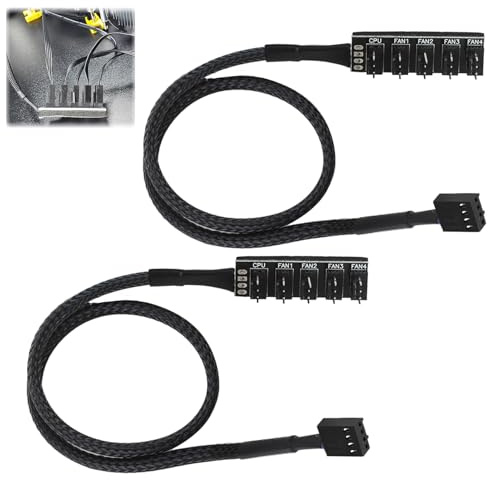 4 PIN/3PIN PWM Fan Splitter Adapter CPU Cooling PC Fan Hub Power Supply Extension Cable Internal Motherboard Connector Sleeved Case for 12V Desktop Computer Cooler Fans 1 To 5 Way (2pcs HUB Model 1)
