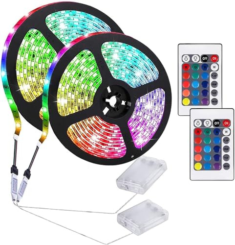 SUAVER Striscia LED RGB 5050, alimentata a batteria, con telecomando, tagliabile, per TV, decorazione per armadi, scale (2, 5 m, 300 LED)