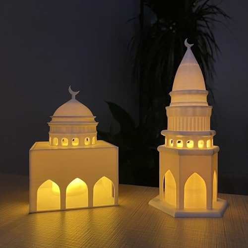 Moschee und Minarett, Moschee-Laterne, Arabisch Islamisch, Ramadan-Dekor, Teelicht Kerze Beleuchtetes Islamisches Dekoratives Objekt