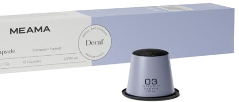 MEAMA, Kaffekapseln Kompatibel mit Nespresso und Meama Mashinen, Entkoffeinierte Espresso Kapseln, Mittelstarke Röstung, Voller Geschmack, Koffeinfrei, 10 Kapseln, Kaffee