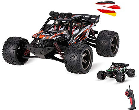 RC ferngesteuerter 38-km/h Off-Road Rallye Buggy mit 2.4 GHz Fernsteuerung u. Akku, Hochwertiger Monster-Truck, Auto, Gelände-Fahrzeug im Maßstab 1:12, RTR Crawler, Modell Truggy f. Kinder, Erwachsene