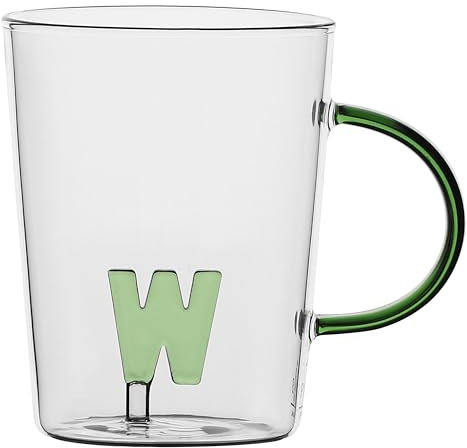 LA PORCELLANA BIANCA - Tazza Lettera W in vetro borosilicato, capacità 400 cc, collezione Allalettera