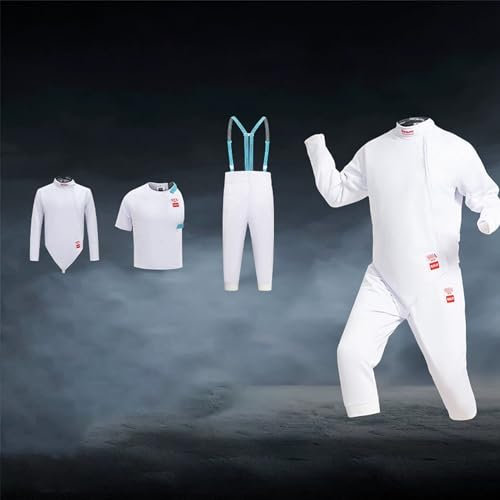 Fechtanzug, 3-teiliger Fecht Schutzanzug Fechtkleidung, 450N Fechtsport-Uniform Anzug, Florett-/Degen-/Säbel-Fechtanzug Fechtuniform, for Das Fechttraining/Wettkampf Von Erwachsenen Kindern(54)
