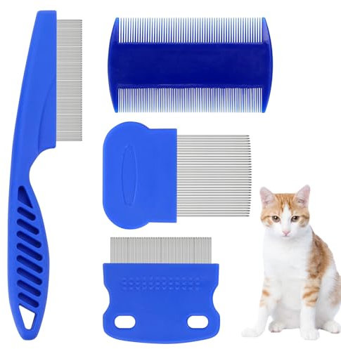 4 Stück Flohkamm für Katzen, Flohkamm für Katzen Und Hunde (Blau), Flohkamm Hunde, Flohkamm, Metall Flohkamm Katze, Flohkamm Katzen für Hunde Katzen Effektiv Gegen Flöhe & Läuse Profi Floh Kamm