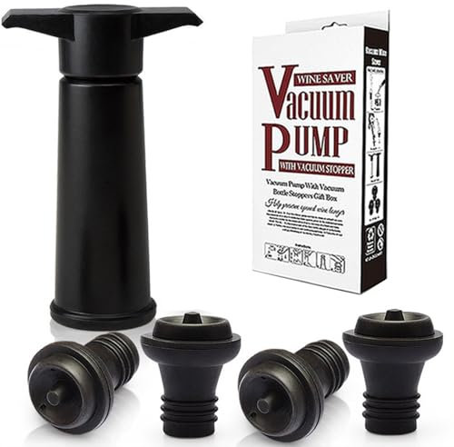 Oenothera Wein Vakuumpumpe, Wein Vakuumpumpe mit 4 Stopfen, Wiederverwendbarer Weinflaschenverschluss für Wein, Champagner, Bier
