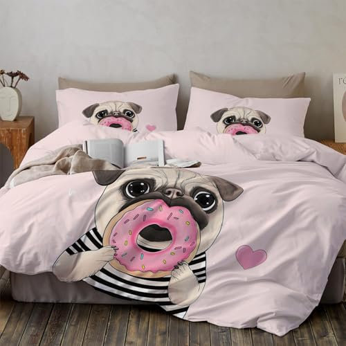 MULERN Copripiumino Super King, Set Parure Completo Copripiumino 240X260Cm Matrimoniale In Microfibra 3 Pezzi Con 2 Federa(50X75Cm), Reversibile Con Cerniera- Ciambella Cane
