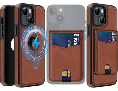 MOBESV 2-in-1 Custodia in Pelle per iPhone 14 con Portafoglio Supporto, Cover Magnetica Compatibile con MagSafe, Custodia con Porta Carte Elegante, Marrone