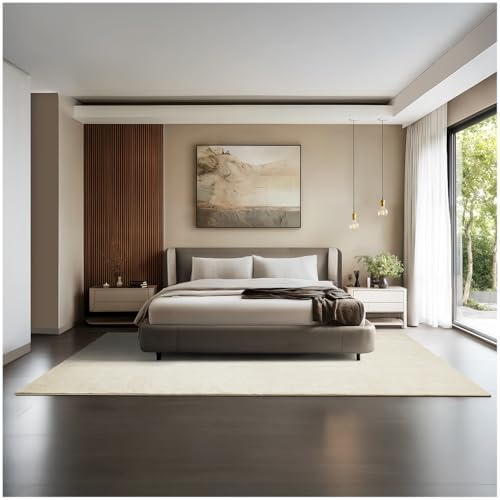 tectake® Flauschiger Kurzflor Teppich, waschbar, für Wohnzimmer, Badezimmerteppich, Küchenteppich, Teppich Flur, Home Deko, rutschfest, allergikerfreundlich, beige, 200 x 290 cm