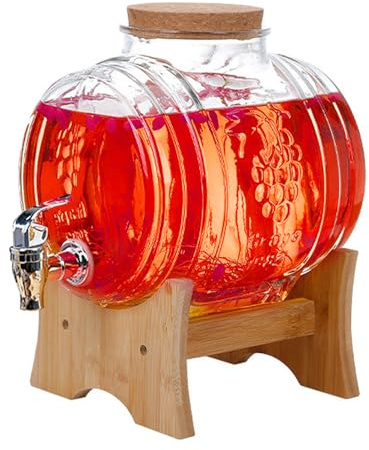Tonneau à vin en verre avec robinet, ensemble de carafe à whisky avec support, distributeur de boissons en verre de 3 à 5 l, distributeur de boisson, distributeur de carafe en verre, bec verseur