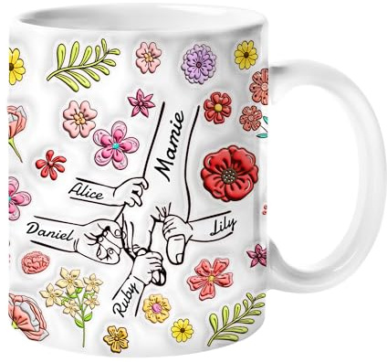 Easycosy Mug personnalisé Texte, Cadeau Fête des Mères Mamie, Tasse à café Personnalisable Prénom en céramique Cadeau Femme Maman, Mamie Fille Anniversaire Fête des Mères Fabriqué en France
