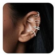 ALEXCRAFT 4 Piezas Pendientes Ear Cuff Finos Plata para Mujer Set, Pendiente Oreja Sin Agujero Pequeño para Cartílago, Ajustable Pendientes de Clip con Zirconia Acero Inoxidable, Hipoalergénicos