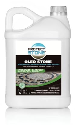 Oléo Stone – Hydrofuge Oléofuge Terrasse & Pierre Naturelle – Imperméabilisant Travertin, Toiture, Béton – Incolore Anti-Taches Intérieur/Extérieur – 1L (20m²)