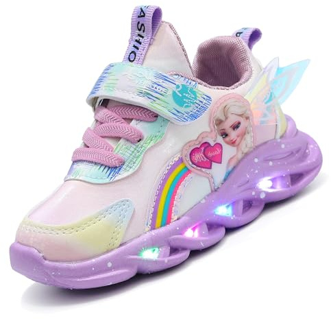 Elsa Shoes - Zapatos luminosos, zapatillas for niña con cierre de MAGIC TAPE, en color rosa y morado, tallas 21-35 EU, transpirables, antideslizantes, primavera, verano y otoño(Púrpura,22 EU)