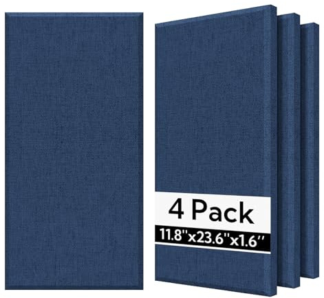 Olanglab Fiberglass Acoustic Wall Panels 4 Pack, 11.8'' x 23.6'' Sound Panels, Fabric Wrapped Sound Proof Panels for Walls (Navy)
